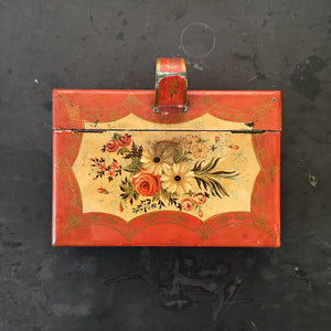 Vintage Wood Crumb Pan Box Key Cabinet - Handpainted Floral Wood Box Made in Japan