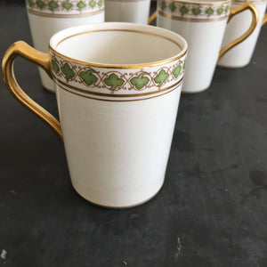 Vintage Green and Gold Demitasse Cups - Set of Five - Ivy Style border with Gold Handles