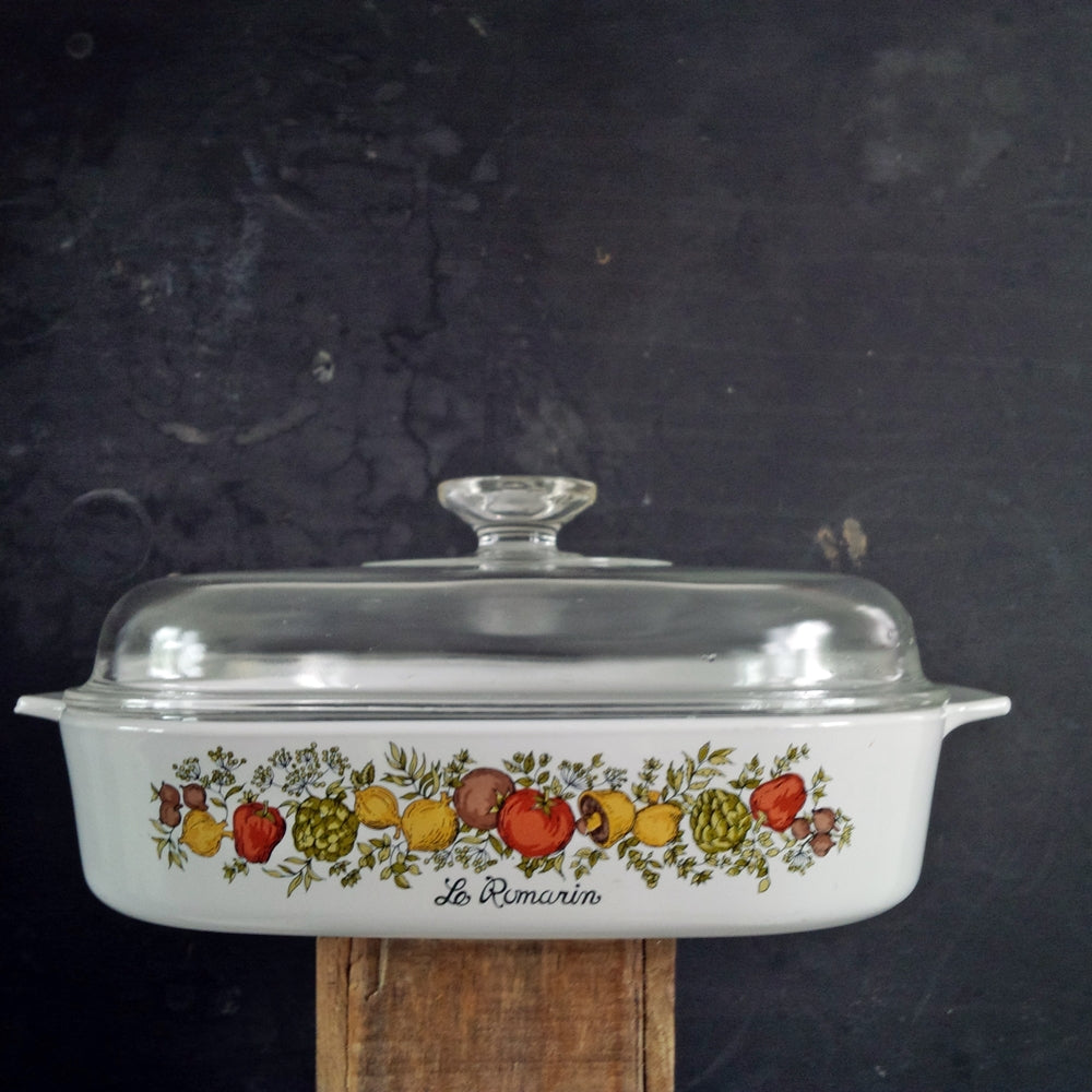 Vintage Corning Ware Spice of Life Large Covered Casserole Dishes - L' Echolote La Marjolaine Le Romarin
