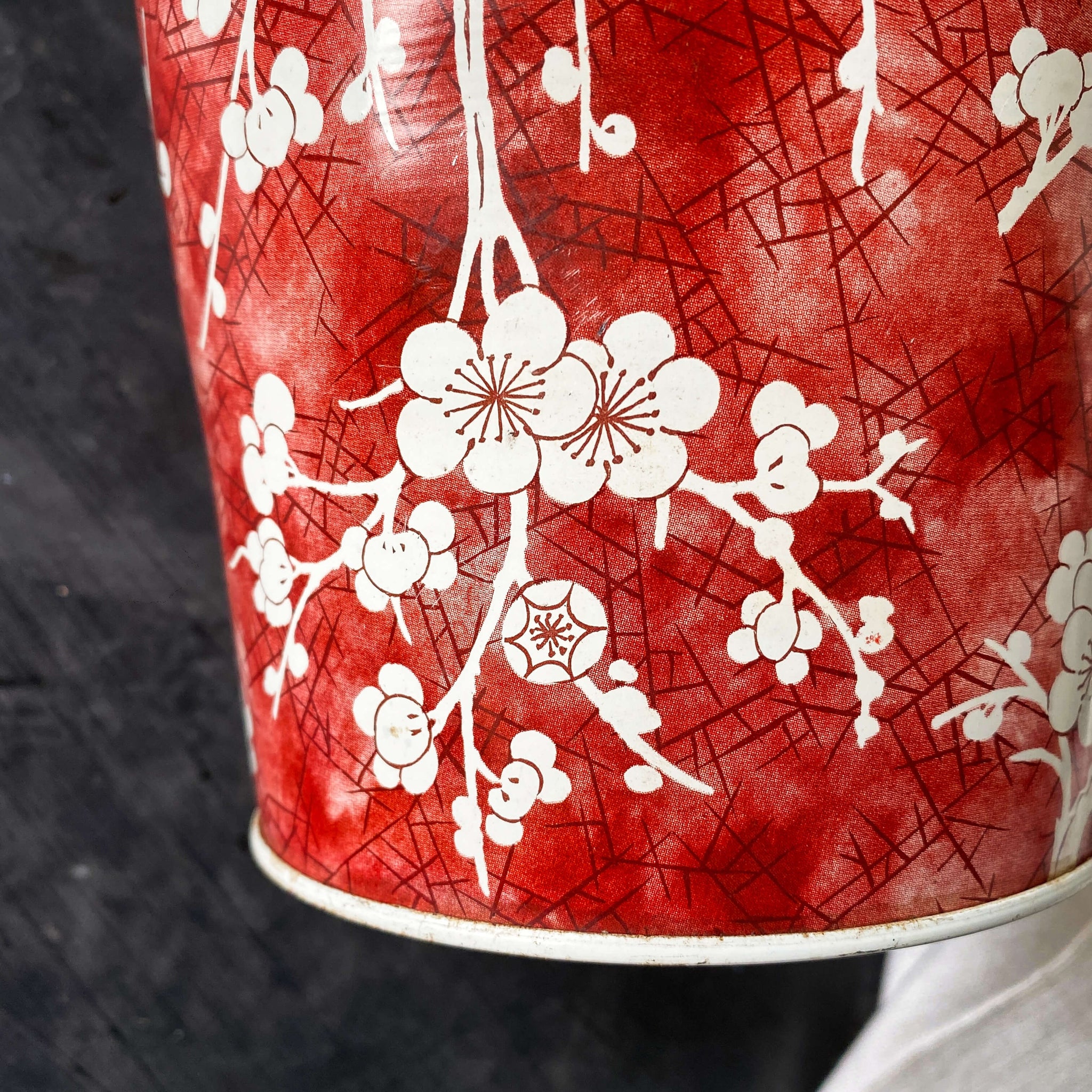 Vintage Daher Tin - Red and White Cherry Blossoms