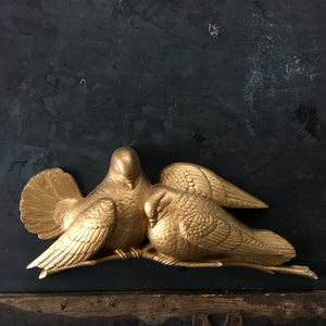 Vintage Burwood Dove Lovebirds Wall Plaque - No. 2024 1970s Gold Home Accents