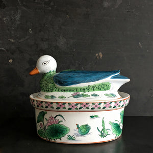 Vintage Midcentury Duck Tureen Covered Dish - Handpainted Asian Ceramic Dish