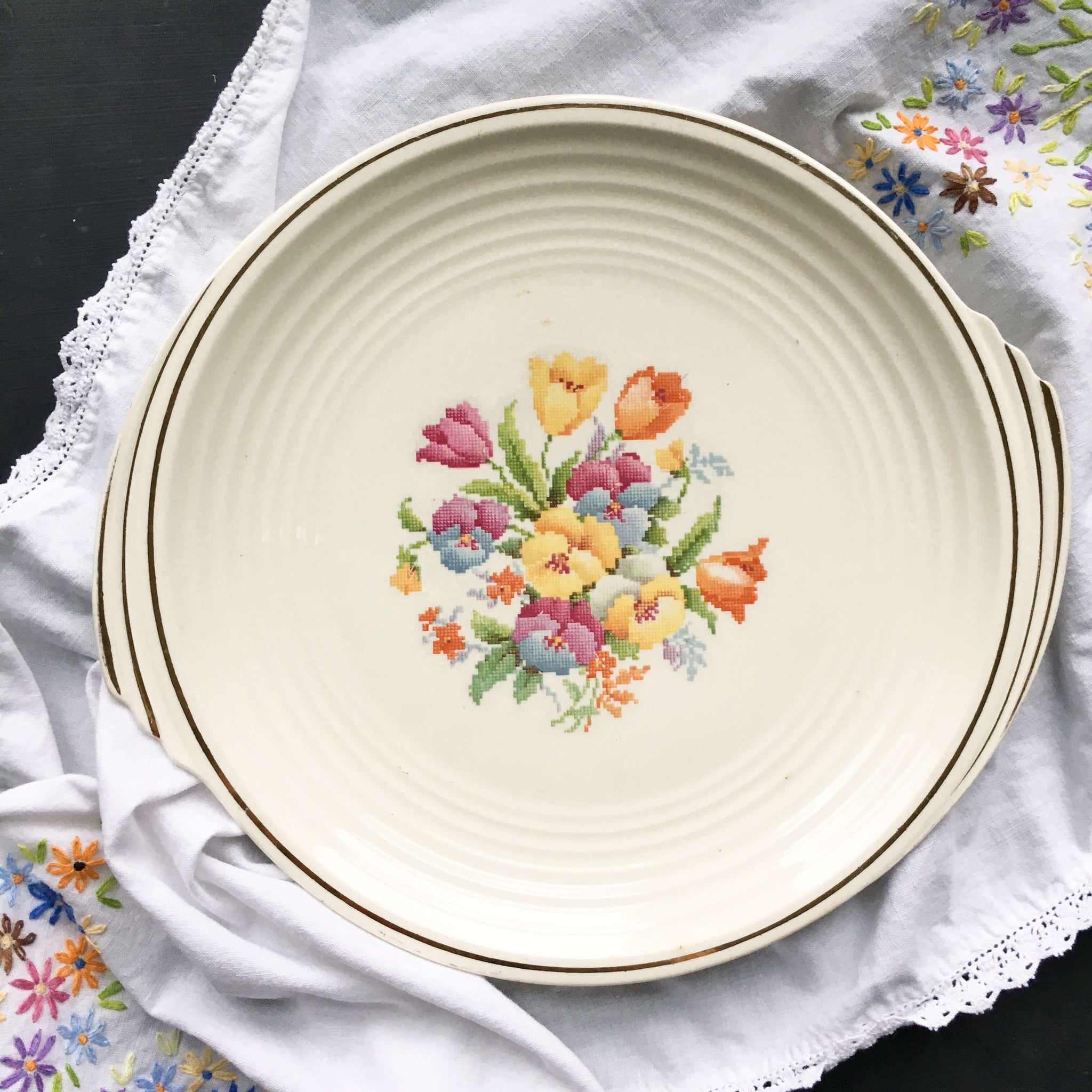 Edwin Knowles Chef Pattern Rare Vintage 1930's Edwin Knowles Round Platter - Floral Cross CrossSt ...
