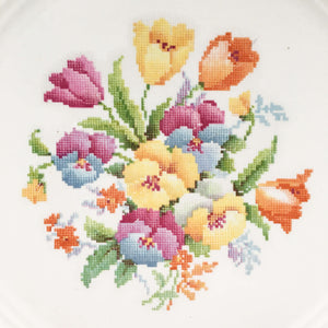 Rare Vintage 1930's Edwin Knowles Round Platter - Floral Cross CrossStitch Embroidery Pattern Yorktown Shape