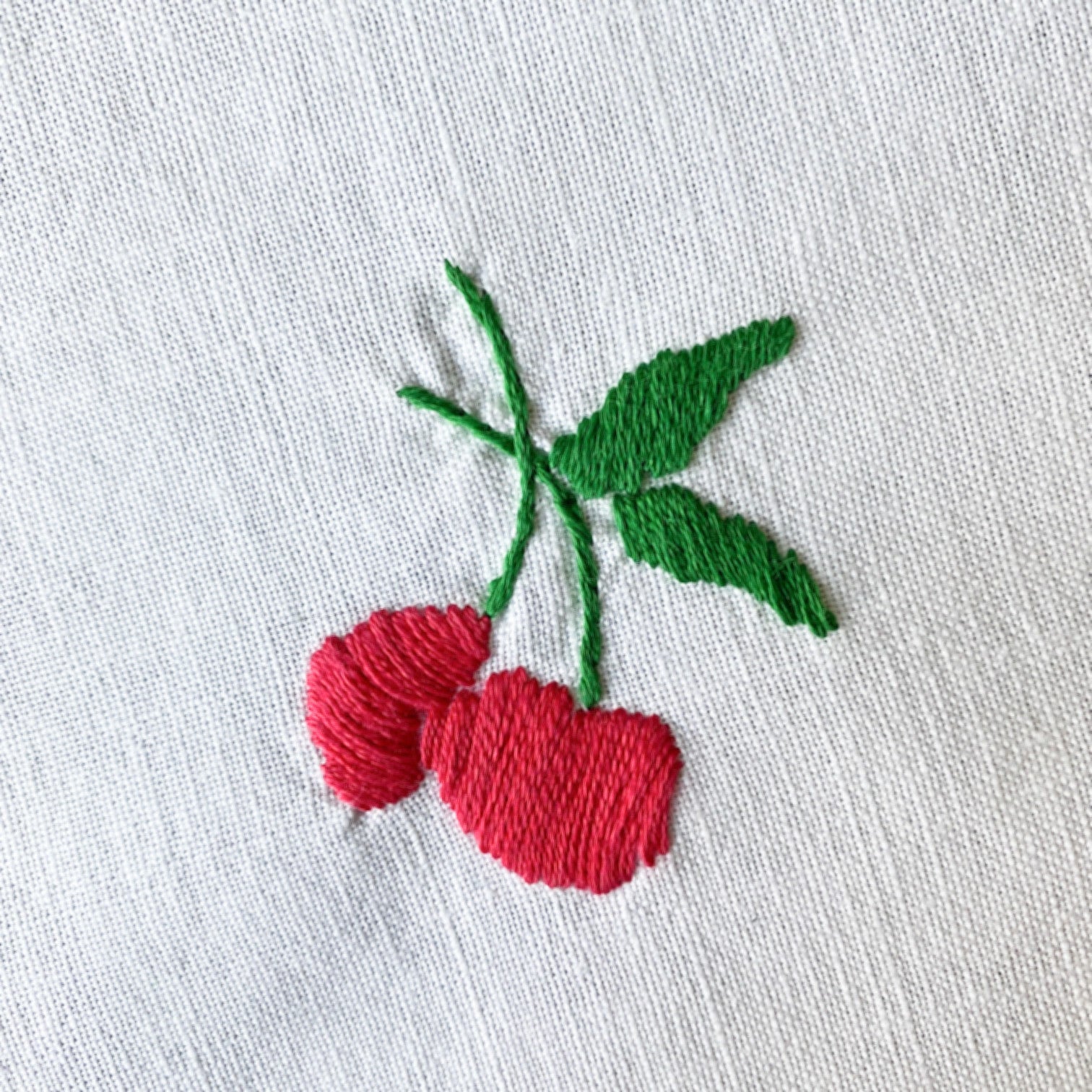 Vintage Embroidered Cherries Tablecloth 35x36