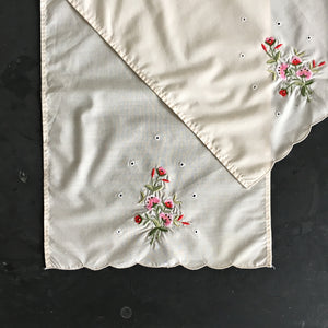 Vintage Cotton Embroidered Kitchen Cloths - Set of Two - Scalloped Edges