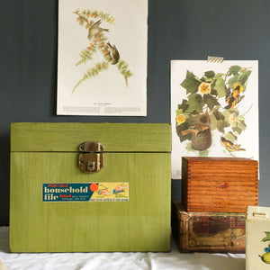 Vintage 1960's Ballonhoff Portable Household File Box - Green Faux Bois Metal Box