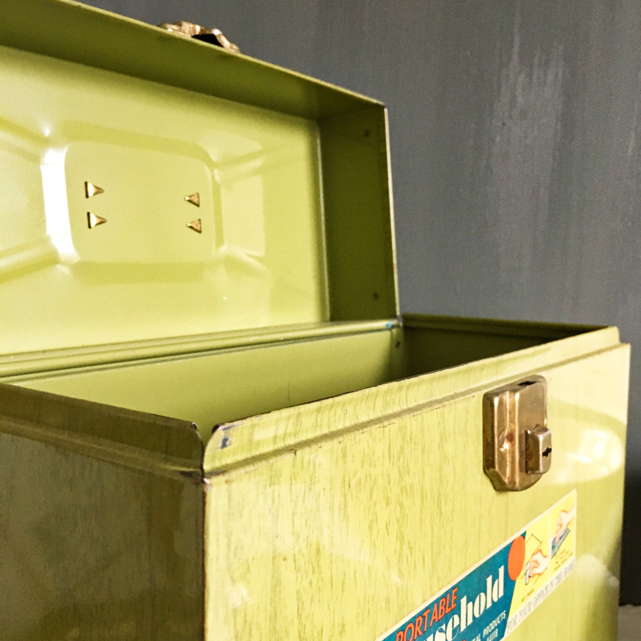 Vintage 1960's Ballonhoff Portable Household File Box - Green Faux Bois Metal Box
