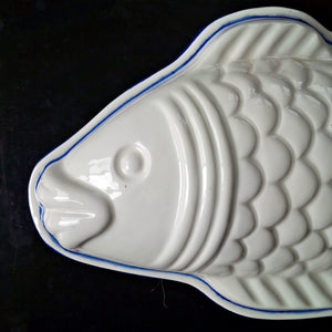 Large Ceramic Fish Mold Wall Hanging - Vintage Blue and White Knobler Japan