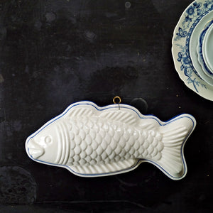 Large Ceramic Fish Mold Wall Hanging - Vintage Blue and White Knobler Japan