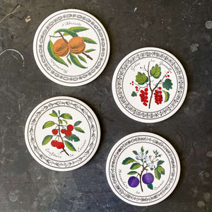 Vintage Round Tiles - French Fruit and Berry Design - Ceramic Trivets, Hot Plates, Wall Hangings