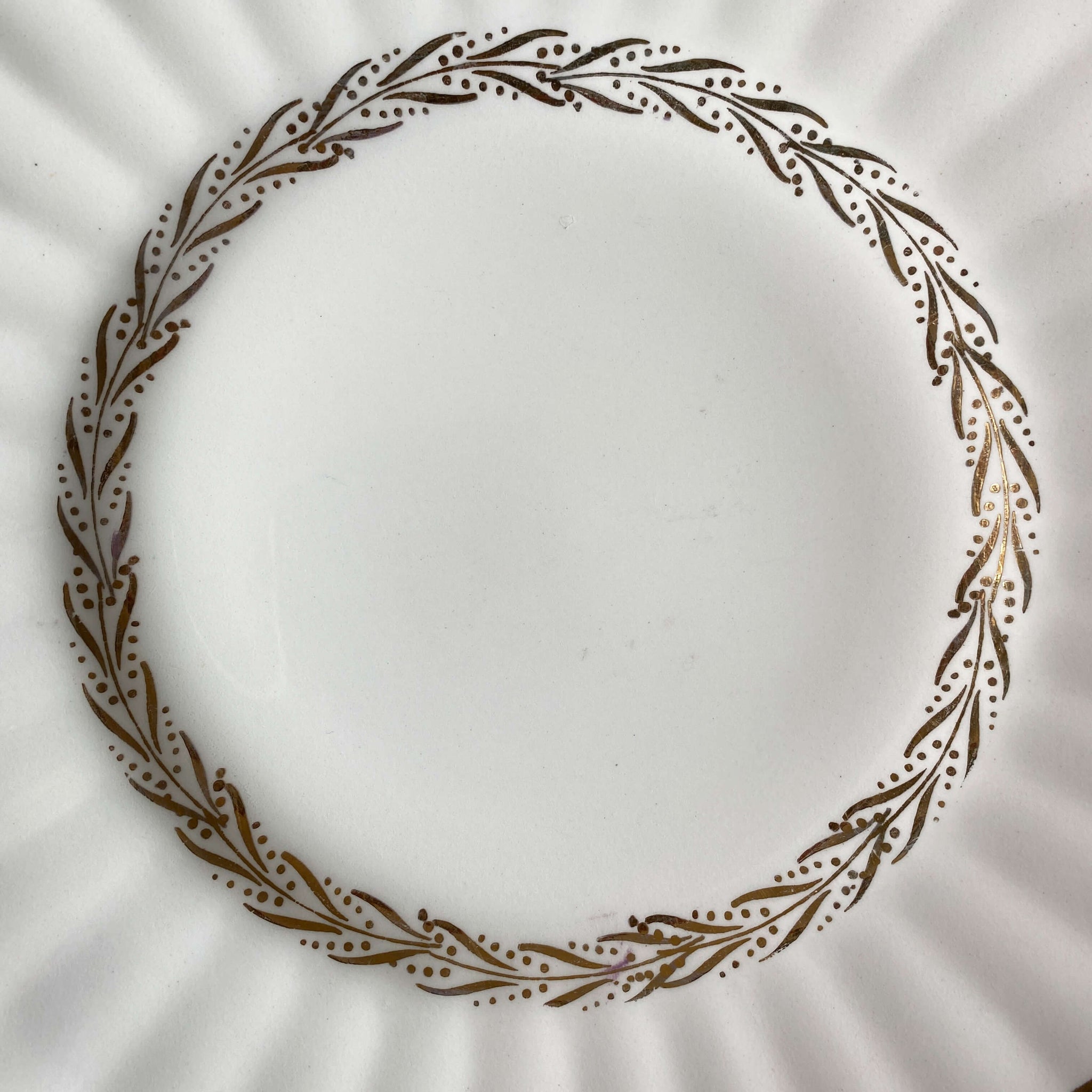 VINTAGE J & G MEAKIN CLASSIC WHITE GARLAND GOLD SQUARE DESSERT PLATES -SET OF TWO CIRCA 1960S