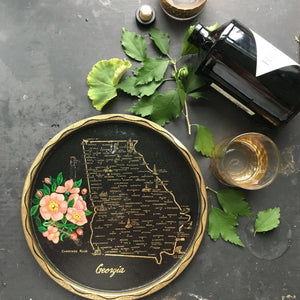 Vintage 1960's  Tin Tray - State of Georgia Travel Souvenir - Black and Gold Travel Collectibles