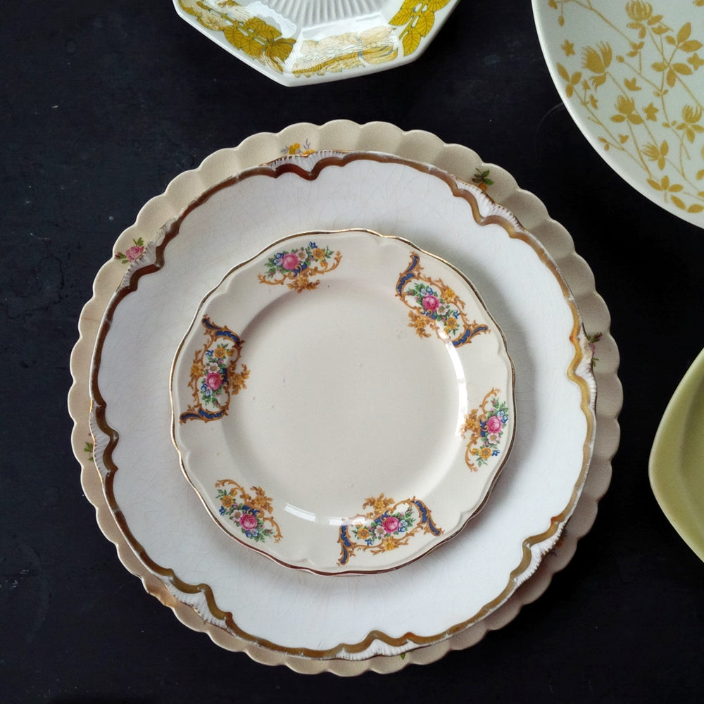 Vintage Mix & Match Floral Plates - Fields of Gold Collection - 1920's-1970s Dishware