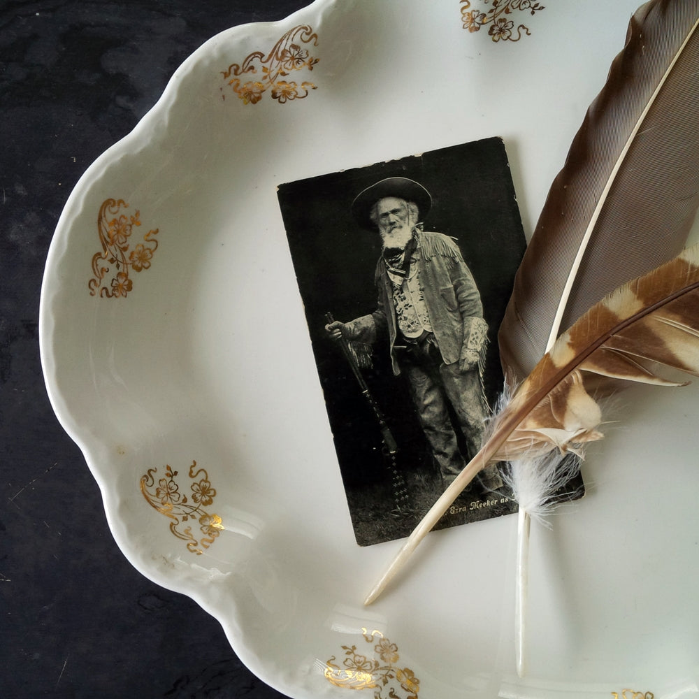 Antique Homer Laughlin Ironstone Platter - Hudson Shape with Gold Flowers