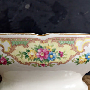 Vintage 1930s Floral Gravy Boat - Mount Clemens Pottery - Mildred Pattern with Scalloped Rim, Gold Accents, USA Backstamp