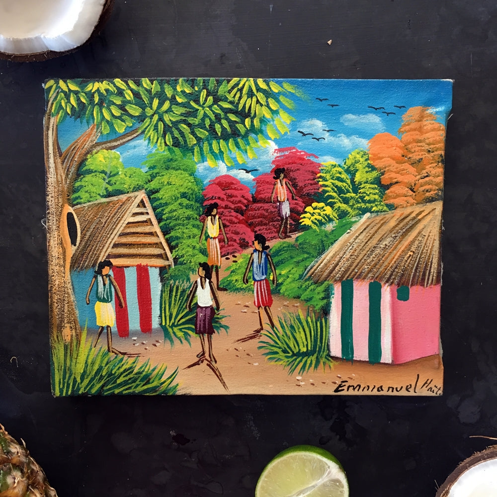 Vintage Haitian Landscape Painting - Original Handpainted Caribbean Folk Art - 8x10