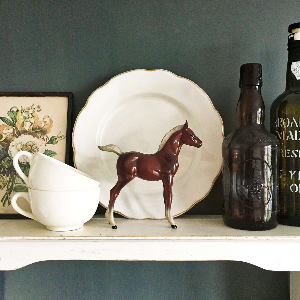 Vintage 1960s Hartland Plastics Horse Foal - Chestnut Brown Light Grey Mane - Midcentury Equestrian Decor Toys