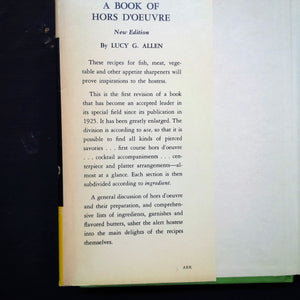 A Book of Hors d'Oeuvre - Lucy G. Allen - 1940s Appetizer Cookbook