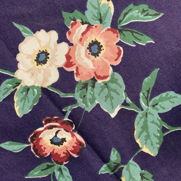 Vintage 1980s House 'N Home Purple Floral Fabric Tablecloth or Picni