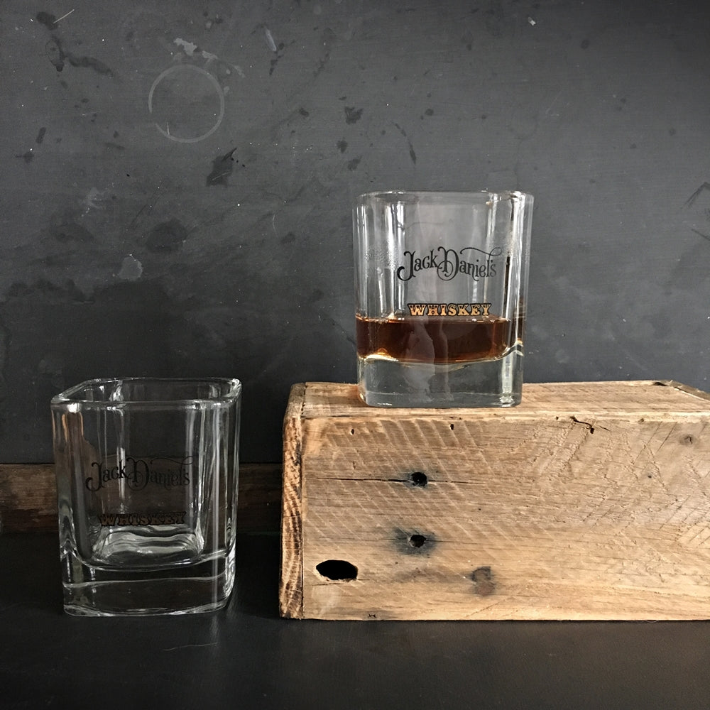 Vintage Jack Daniel's Whiskey Tumbler Glasses- Pair of 2 - Square Rocks Glasses