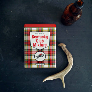 Vintage Midcentury Tobacco Tin - Aromatic Kentucky Club Mixture - Red Plaid Equestrian Tin