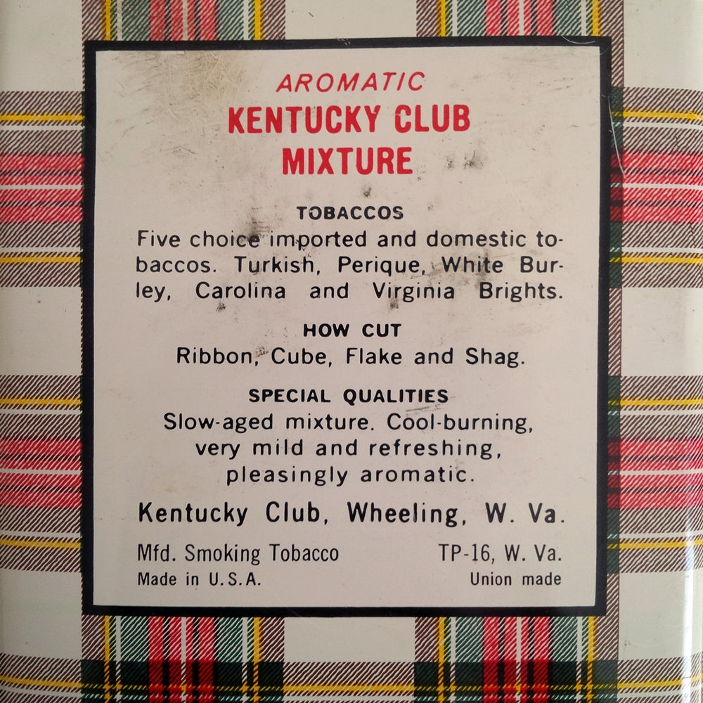 Vintage Midcentury Tobacco Tin - Aromatic Kentucky Club Mixture - Red Plaid Equestrian Tin