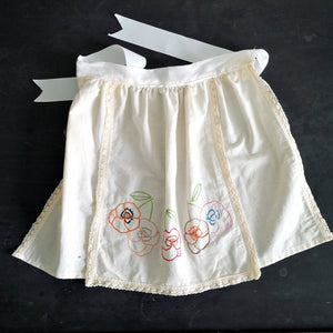 Vintage Children's Tea Towel Apron with Embroidered Flowers