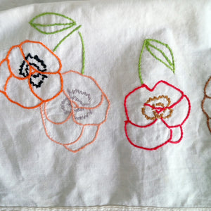Vintage Children's Tea Towel Apron with Embroidered Flowers