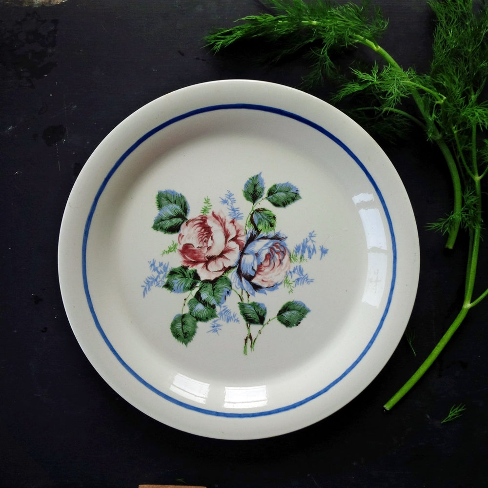 Lofisa Vintage Floral Plate - Made in Guadalajara Mexico - Blue & Pink Roses
