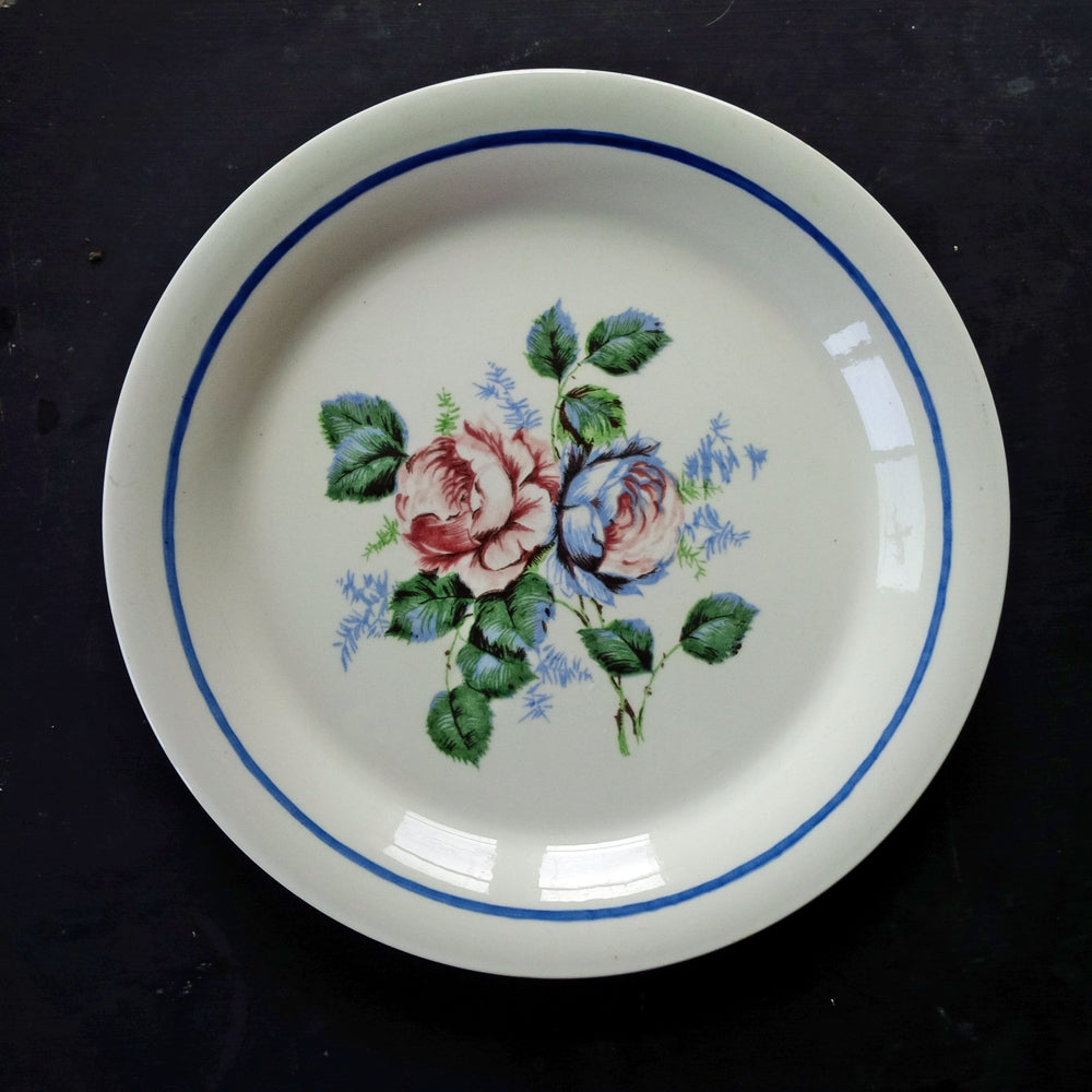 Lofisa Vintage Floral Plate - Made in Guadalajara Mexico - Blue & Pink Roses