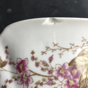 Antique Lazarus Straus & Sons Vegetable Dish with Scallopped Edges and Purple Flowers