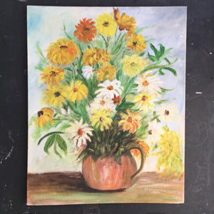 Vintage 1960s Floral Still Life Painting - 16x20 - Signed by the Artist - Floral Folk Art