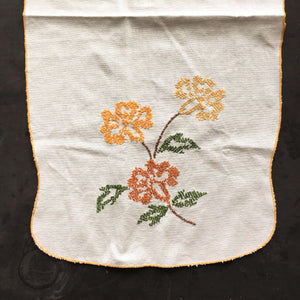 Vintage Embroidered Kitchen Linen - Marigold Flowers - Cross Stitch Embroidery