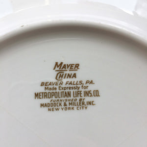 Vintage 1960s Metropolitan Life Insurance Company Luncheon Plate - Mayer China 1962 Restaurantware