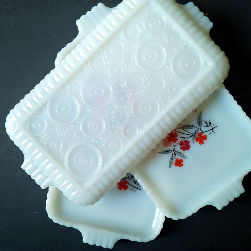 Fire King Snack Trays - Primrose Pattern - Early 1960's - Set of 3 Vintage Stacking Dishes