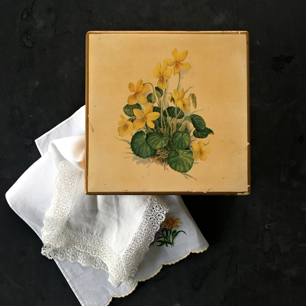Vintage Italian Wood Box with Yellow Flowers - Made by Mottahedeh for Storage, Display and Keepsakes