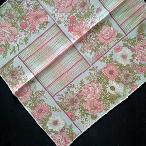 Vintage Pink Floral Cloth Napkins - Large Dinner Size, Pink, Green, Lavender Stripes & Flowers - Set of 10