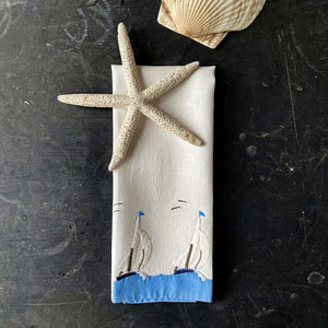 Vintage Embroidered Sailboat Tea Towel circa 1950s