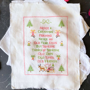 Vintage Christmas Embroidery Poem - 16x21 Pink and Green Holiday Decor