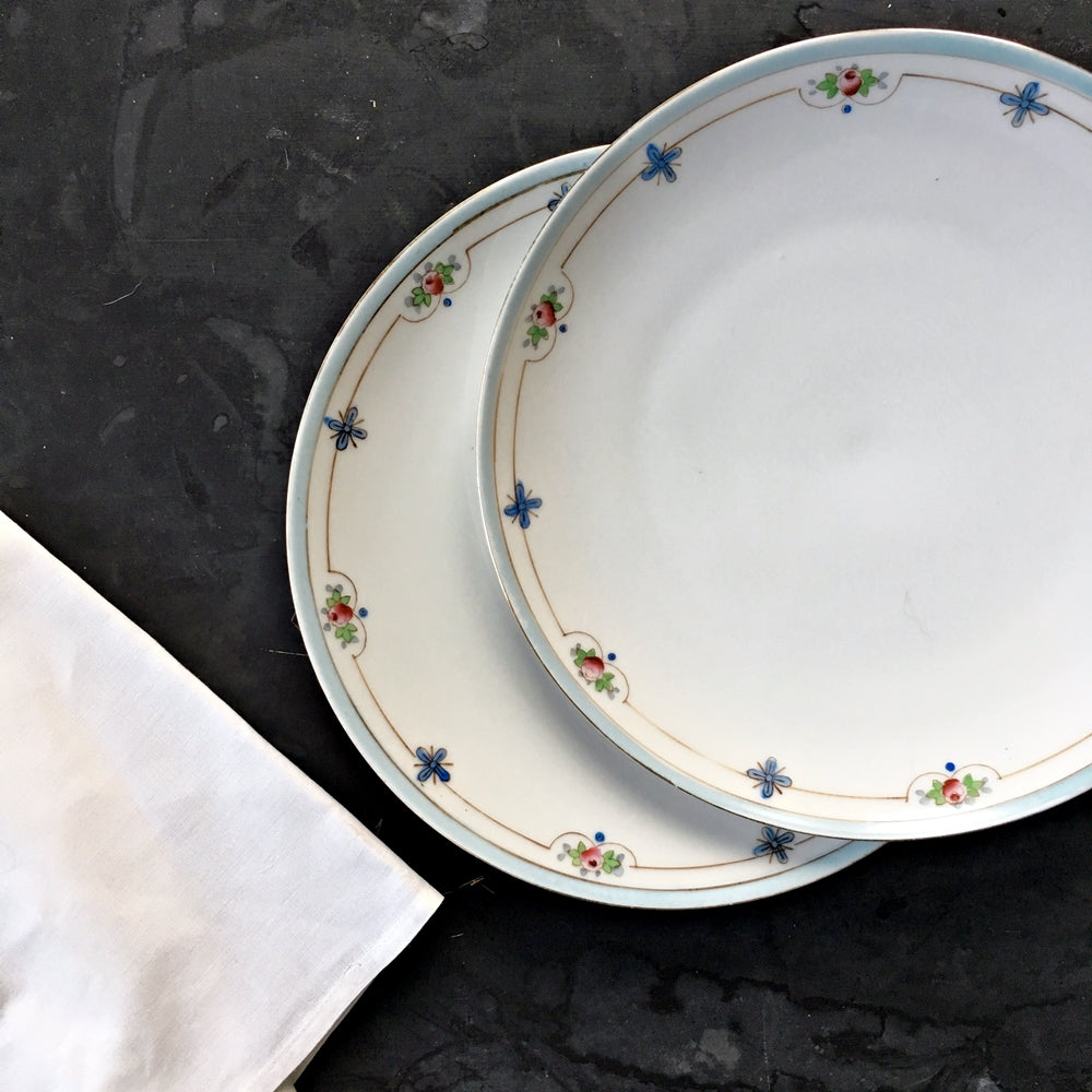 Antique Nippon Porcelain Luncheon Plates - Set of Two Handpainted Floral Dishware