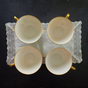 Vintage Noritake Teacups Handpainted in the 1940s - Pink Florals, Gold Handles - Set of 4