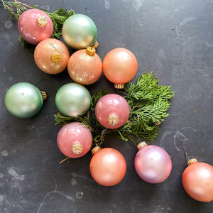 Vintage Christmas by Krebs Frosted Glass Ornaments - Pastel Shades - Set of 12