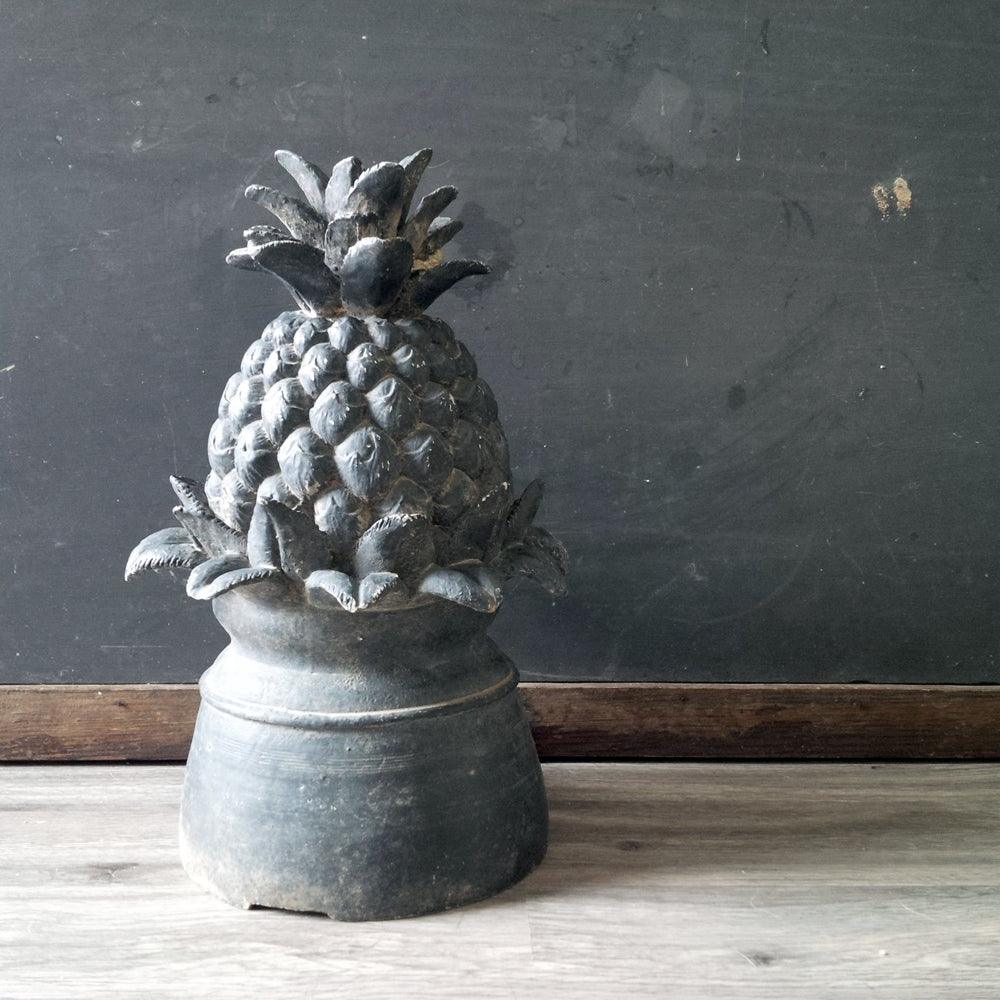 Vintage Pineapple Fountain Top Piece - Dark Grey Plaster Resin - Garden Art, Table Centerpiece Decor