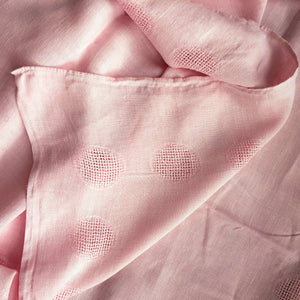 Vintage Pink Linen Hemstitched Polka Dot Tablecloth - 56 x 72