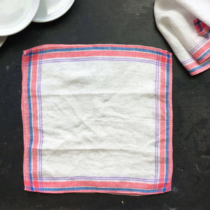 Vintage Pink  and Blue Striped Linen Napkins - Set of Four - 12x12 Square