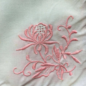 Vintage Pink and White Embroidered Cocktail Napkins - Set of 8 - Floral Embroidery