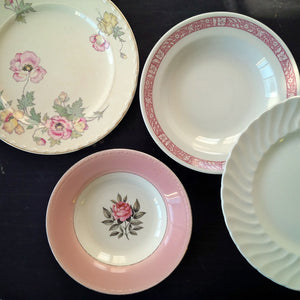 The Pink Lady Collection - 1940s Mismatched Vintage Plates and Bowls - Set of 4 Pieces