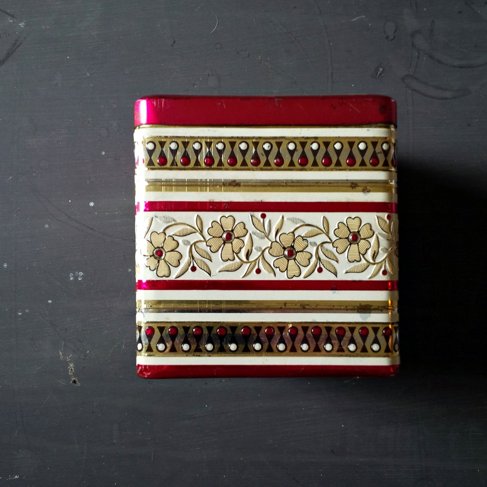 Vintage 1960's Pink & Gold Tin Box - Made in Holland - Square