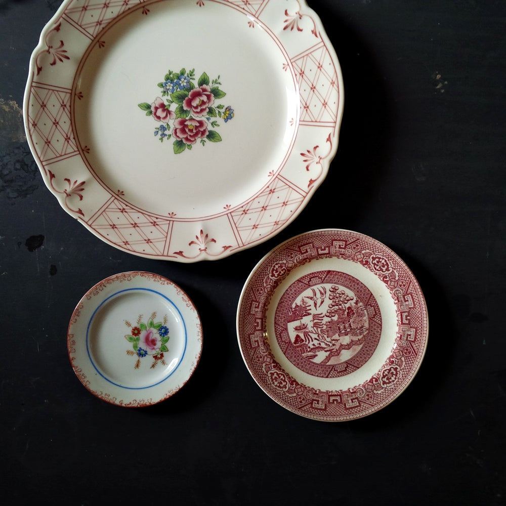 The Fabled Love Story Collection - Vintage Floral China Plates - Set of 3 Pieces